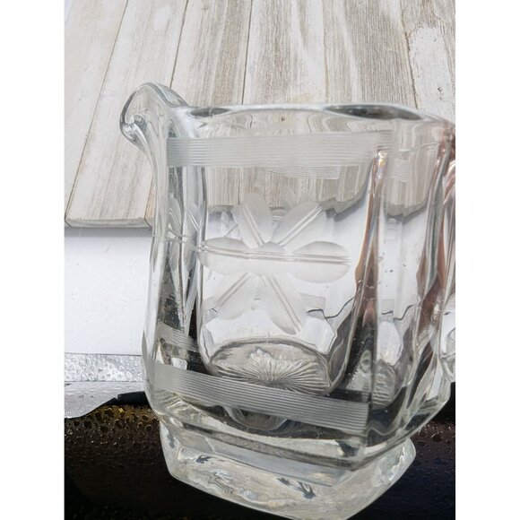 Vintage Pressed Glass Creamer Clear Etched Flowers - Picture 4 of 5